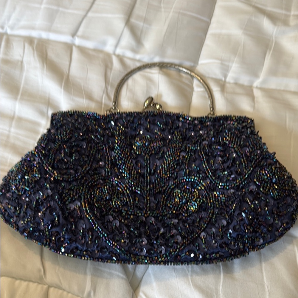 Elegant Beaded Evening Clutch - Black